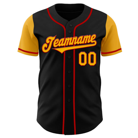 Custom Black Gold-Red Authentic Two Tone Baseball Jersey - Sky-Custom