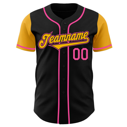 Custom Black Gold-Pink Authentic Two Tone Baseball Jersey - Sky-Custom