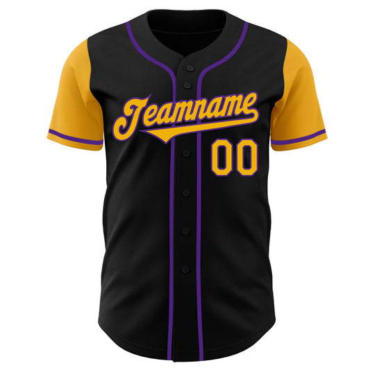 Custom Black Gold-Purple Authentic Two Tone Baseball Jersey - Sky-Custom