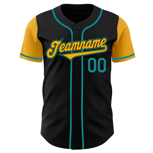 Custom Black Gold-Teal Authentic Two Tone Baseball Jersey - Sky-Custom