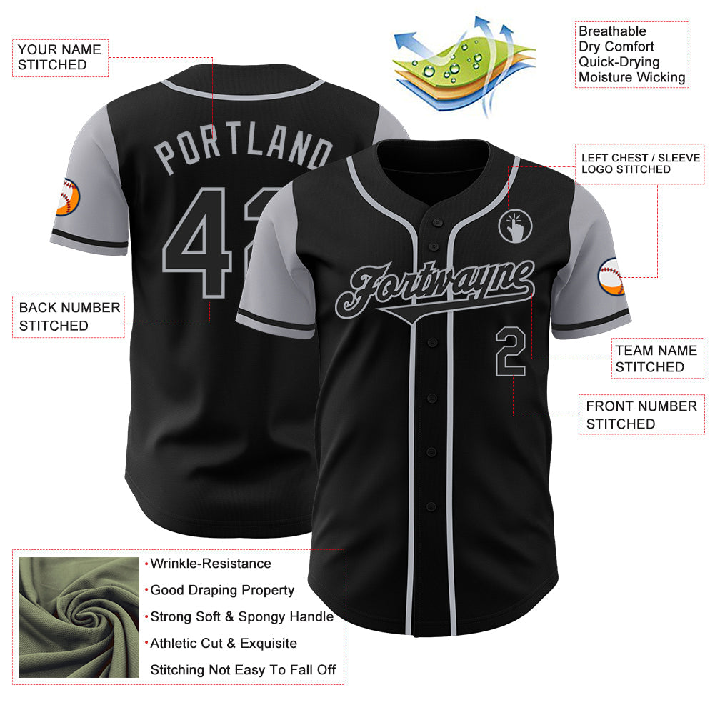 Custom Black Gray Authentic Two Tone Baseball Jersey - Sky-Custom