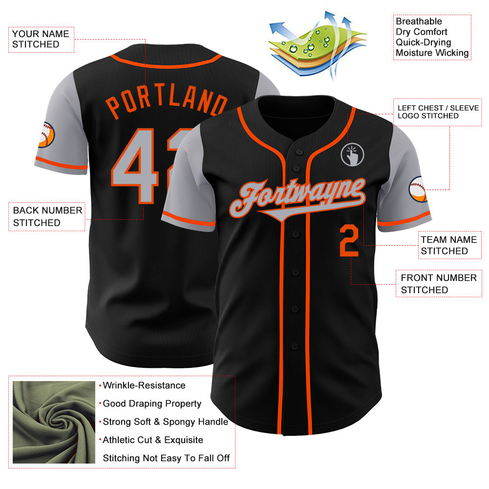 Custom Black Gray-Orange Authentic Two Tone Baseball Jersey - Sky-Custom