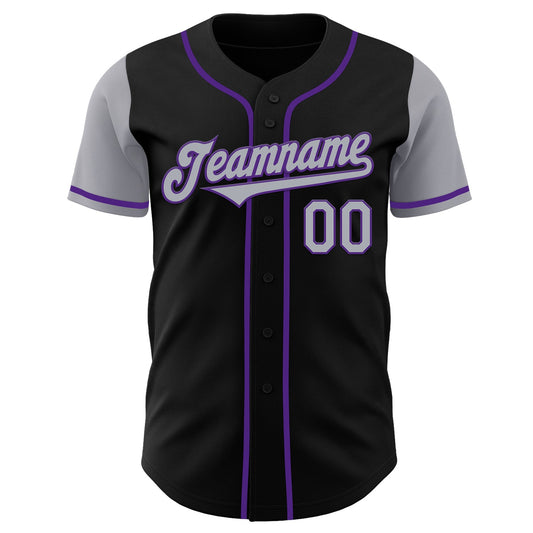 Custom Black Gray-Purple Authentic Two Tone Baseball Jersey - Sky-Custom