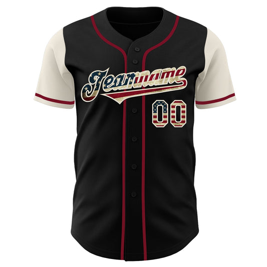 Custom Black Vintage USA Flag Cream-Crimson Authentic Two Tone Baseball Jersey - Sky-Custom
