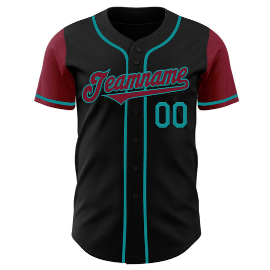 Custom Black Crimson-Teal Authentic Two Tone Baseball Jersey - Sky-Custom