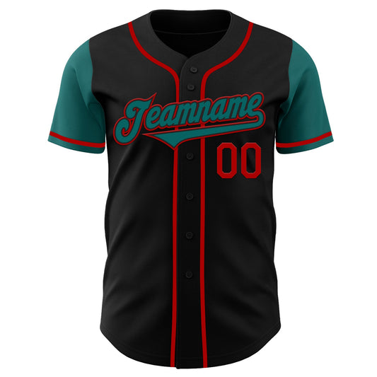 Custom Black Teal-Red Authentic Two Tone Baseball Jersey - Sky-Custom