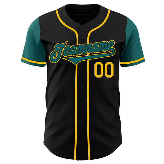 Custom Black Teal-Yellow Authentic Two Tone Baseball Jersey - Sky-Custom