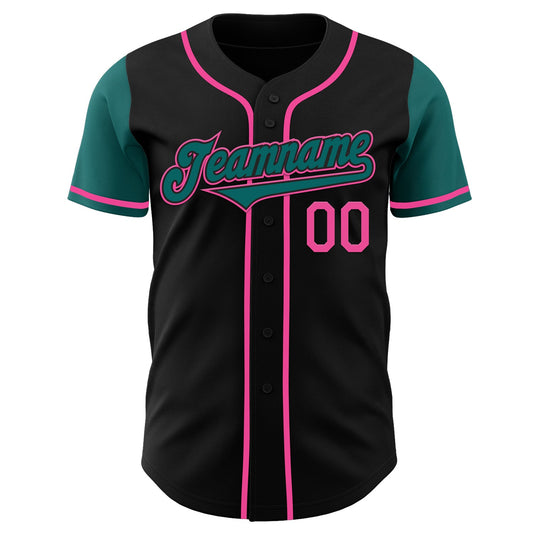 Custom Black Teal-Pink Authentic Two Tone Baseball Jersey - Sky-Custom