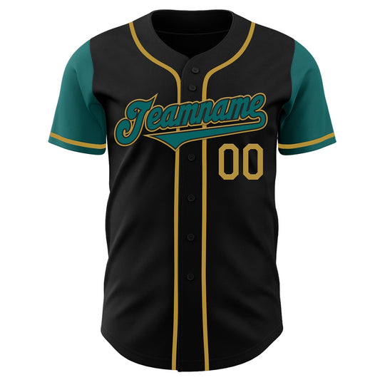 Custom Black Teal-Old Gold Authentic Two Tone Baseball Jersey - Sky-Custom