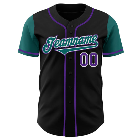 Custom Black Teal-Purple Authentic Two Tone Baseball Jersey - Sky-Custom