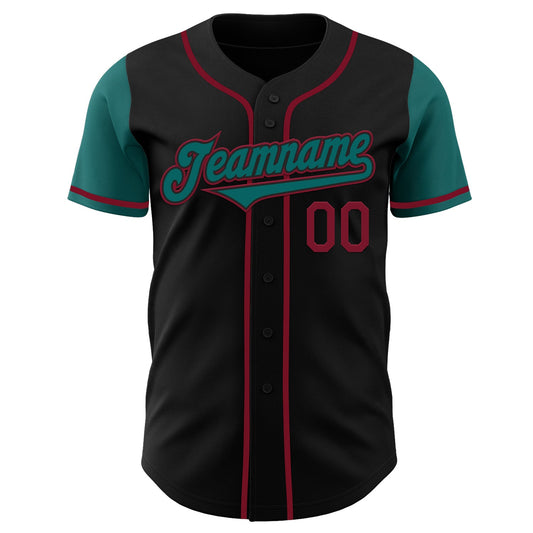 Custom Black Teal-Crimson Authentic Two Tone Baseball Jersey - Sky-Custom