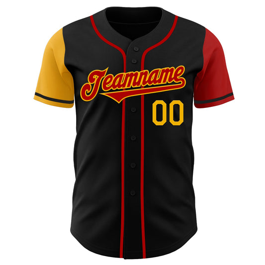 Custom Black Red-Gold Authentic Two Tone Baseball Jersey - Sky-Custom