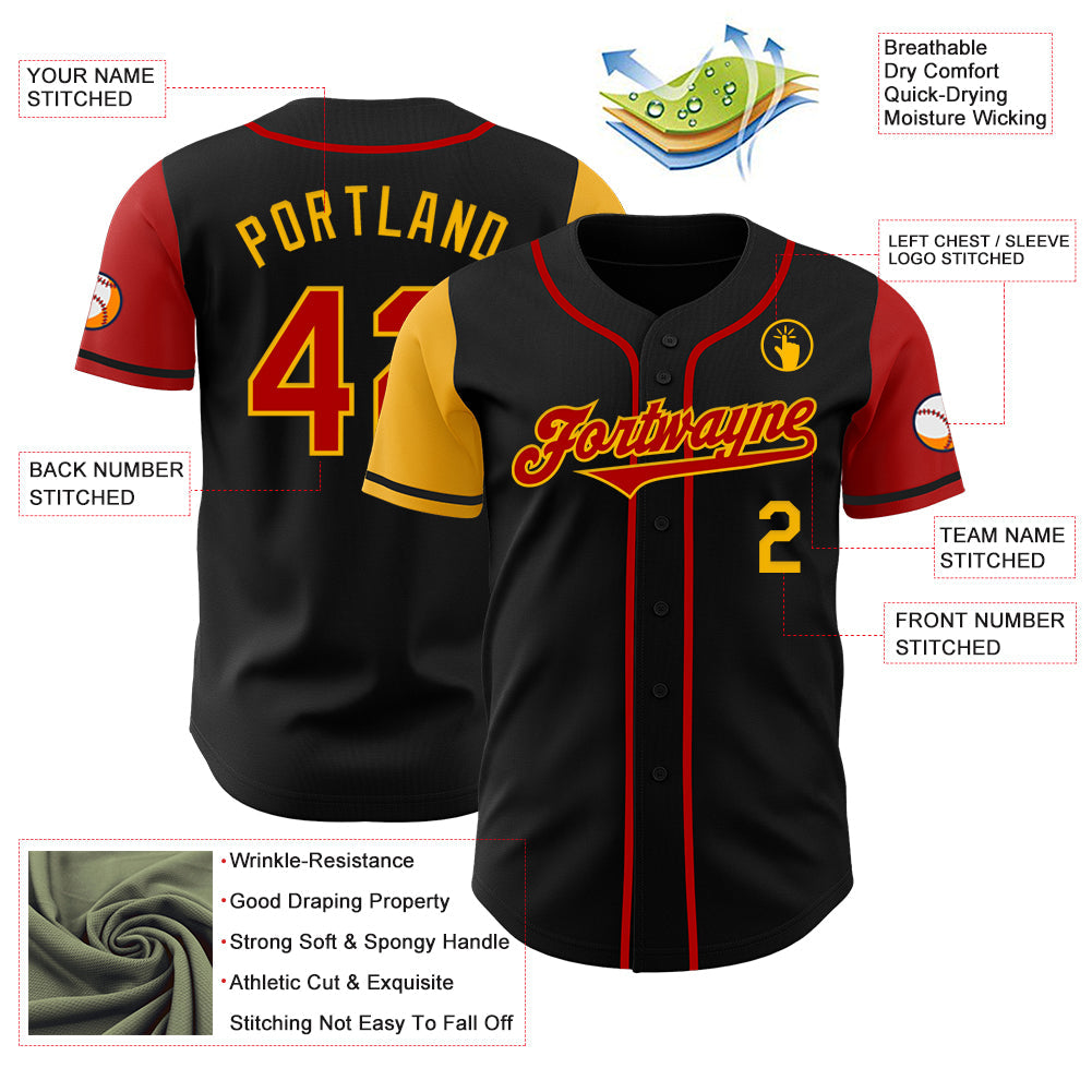 Custom Black Red-Gold Authentic Two Tone Baseball Jersey - Sky-Custom