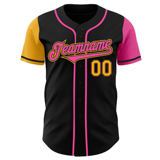 Custom Black Gold-Pink Authentic Two Tone Baseball Jersey - Sky-Custom