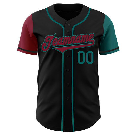 Custom Black Crimson-Teal Authentic Two Tone Baseball Jersey - Sky-Custom