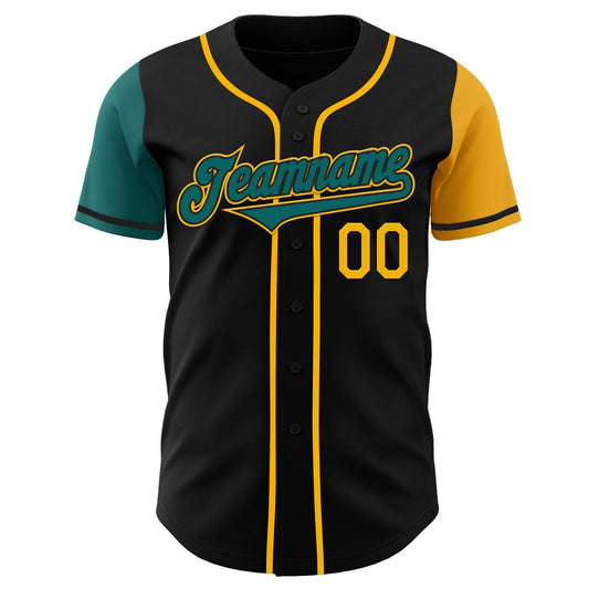 Custom Black Teal-Gold Authentic Two Tone Baseball Jersey - Sky-Custom