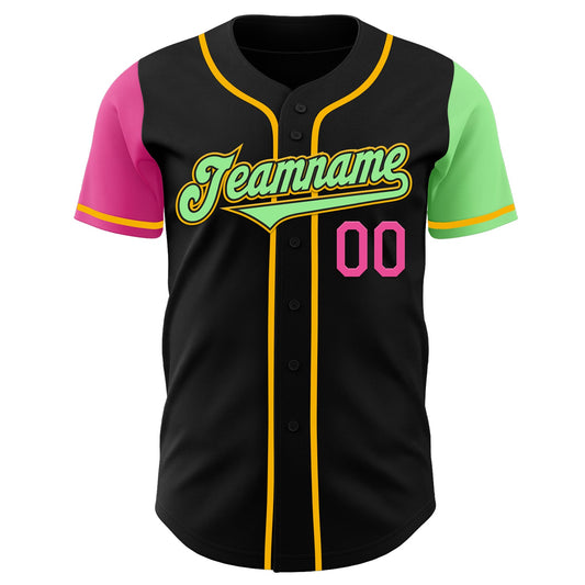 Custom Black Pink Pea Green-Gold Authentic Two Tone Baseball Jersey - Sky-Custom