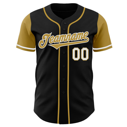 Custom Black Old Gold-White Authentic Two Tone Baseball Jersey - Sky-Custom