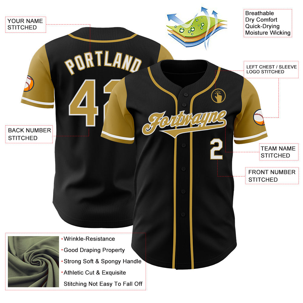 Custom Black Old Gold-White Authentic Two Tone Baseball Jersey - Sky-Custom
