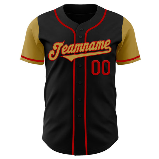 Custom Black Old Gold-Red Authentic Two Tone Baseball Jersey - Sky-Custom