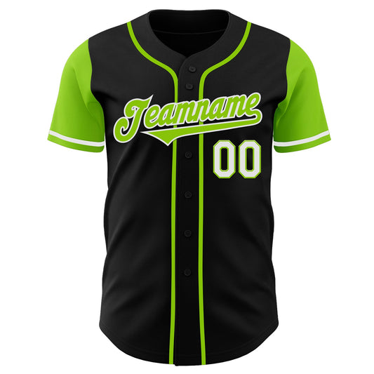 Custom Black Neon Green-White Authentic Two Tone Baseball Jersey - Sky-Custom