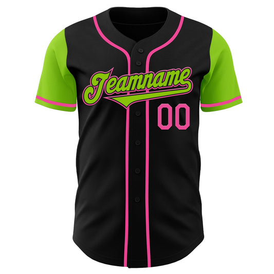Custom Black Neon Green-Pink Authentic Two Tone Baseball Jersey - Sky-Custom