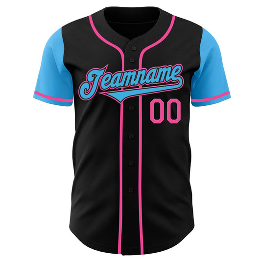Custom Black Sky Blue-Pink Authentic Two Tone Baseball Jersey - Sky-Custom