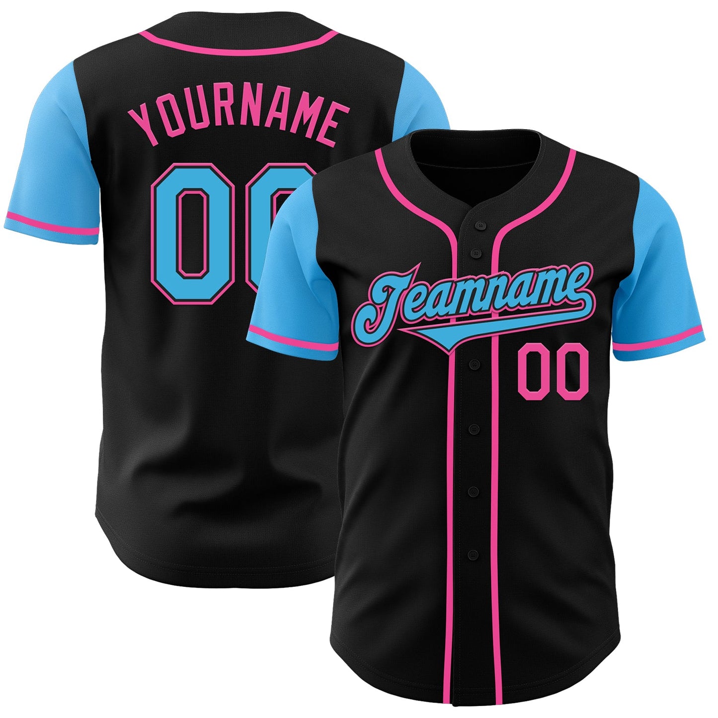Custom Black Sky Blue-Pink Authentic Two Tone Baseball Jersey - Sky-Custom