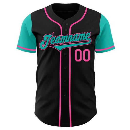 Custom Black Aqua-Pink Authentic Two Tone Baseball Jersey - Sky-Custom