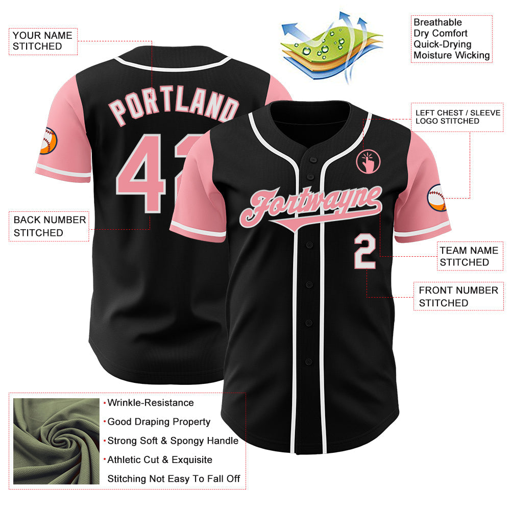 Custom Black Medium Pink-White Authentic Two Tone Baseball Jersey - Sky-Custom