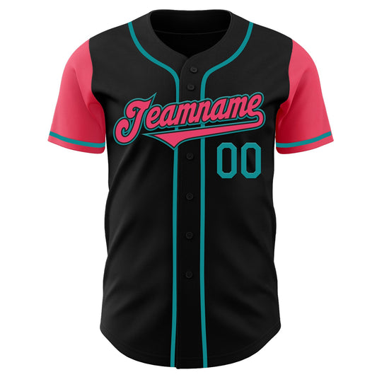 Custom Black Neon Pink-Teal Authentic Two Tone Baseball Jersey - Sky-Custom