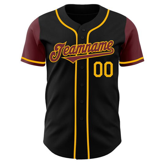 Custom Black Burgundy-Gold Authentic Two Tone Baseball Jersey - Sky-Custom
