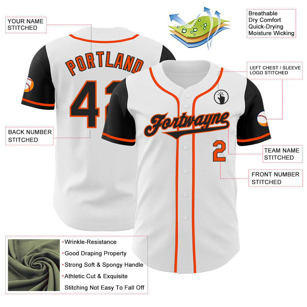 Custom White Black-Orange Authentic Two Tone Baseball Jersey - Sky-Custom