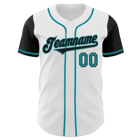 Custom White Black-Teal Authentic Two Tone Baseball Jersey - Sky-Custom