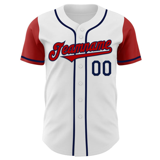 Custom White Red-Navy Authentic Two Tone Baseball Jersey - Sky-Custom