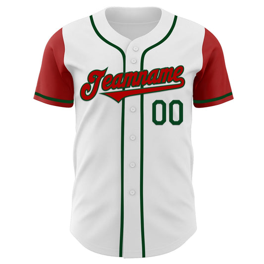 Custom White Red-Green Authentic Two Tone Baseball Jersey - Sky-Custom