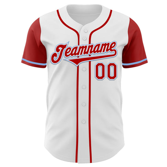 Custom White Red-Light Blue Authentic Two Tone Baseball Jersey - Sky-Custom