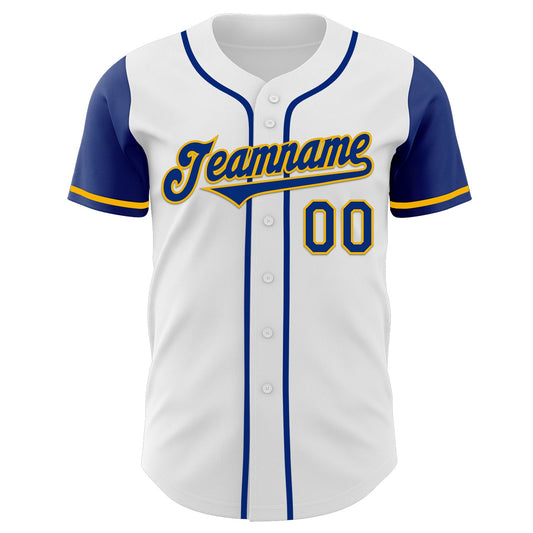 Custom White Royal-Gold Authentic Two Tone Baseball Jersey - Sky-Custom