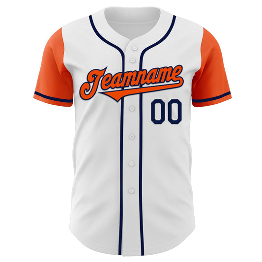 Custom White Orange-Navy Authentic Two Tone Baseball Jersey - Sky-Custom
