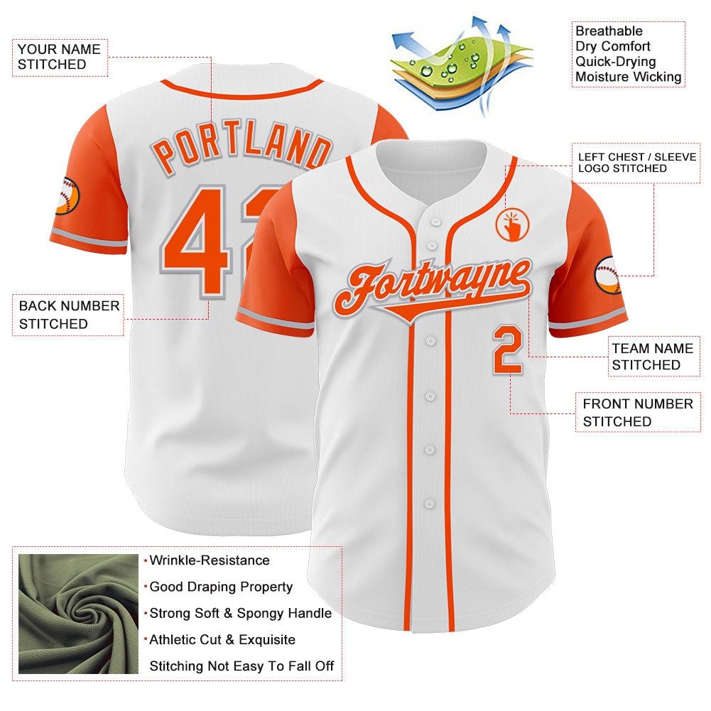 Custom White Orange-Gray Authentic Two Tone Baseball Jersey - Sky-Custom