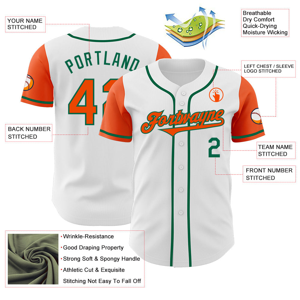 Custom White Orange-Kelly Green Authentic Two Tone Baseball Jersey - Sky-Custom
