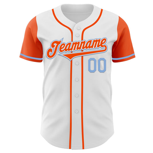 Custom White Orange-Light Blue Authentic Two Tone Baseball Jersey - Sky-Custom