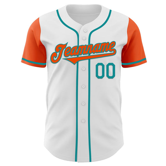 Custom White Orange-Teal Authentic Two Tone Baseball Jersey - Sky-Custom