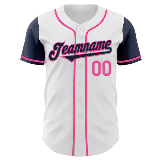 Custom White Navy-Pink Authentic Two Tone Baseball Jersey - Sky-Custom