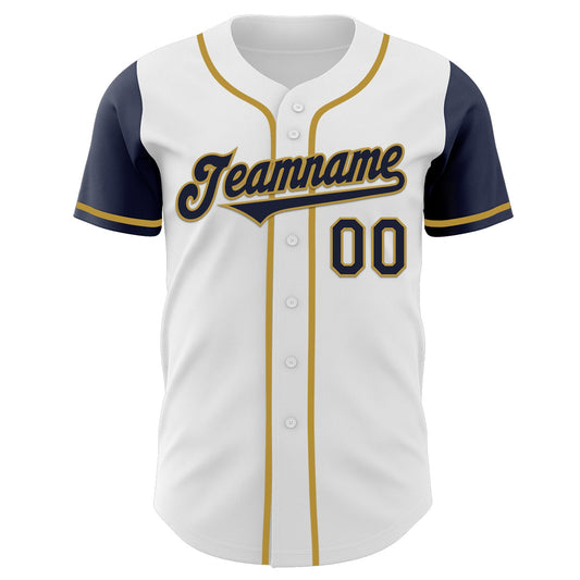 Custom White Navy-Old Gold Authentic Two Tone Baseball Jersey - Sky-Custom