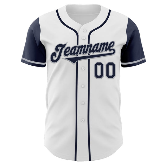 Custom White Navy-Gray Authentic Two Tone Baseball Jersey - Sky-Custom