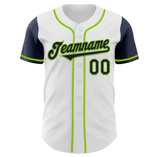 Custom White Navy-Neon Green Authentic Two Tone Baseball Jersey - Sky-Custom