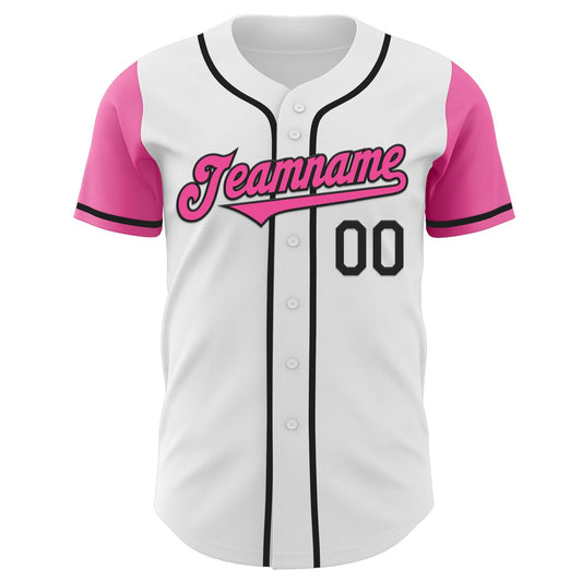 Custom White Pink-Black Authentic Two Tone Baseball Jersey - Sky-Custom