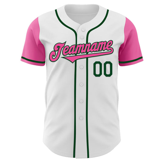 Custom White Pink-Green Authentic Two Tone Baseball Jersey - Sky-Custom