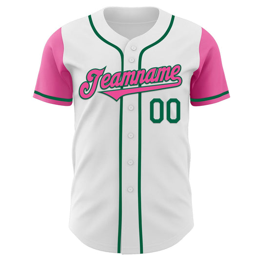 Custom White Pink-Kelly Green Authentic Two Tone Baseball Jersey - Sky-Custom